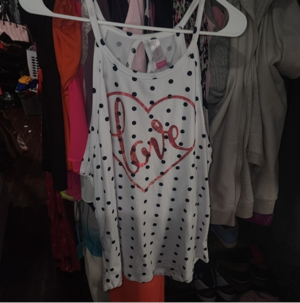 💋5/20 Nobo white polka dot tank open bow back 3x